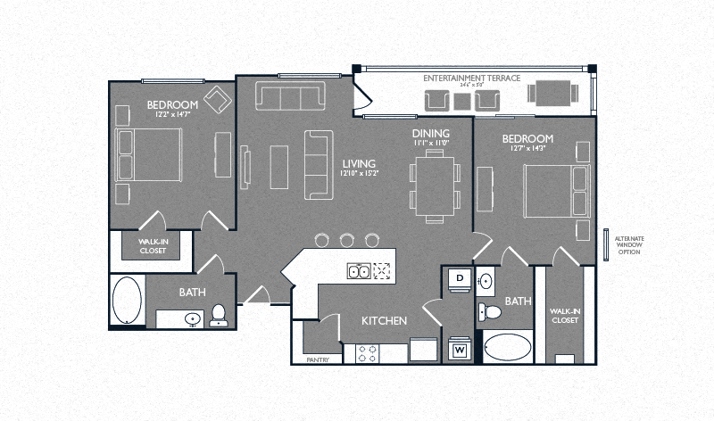 Floor plan for 2 beds, 2 baths, 1187 sqft